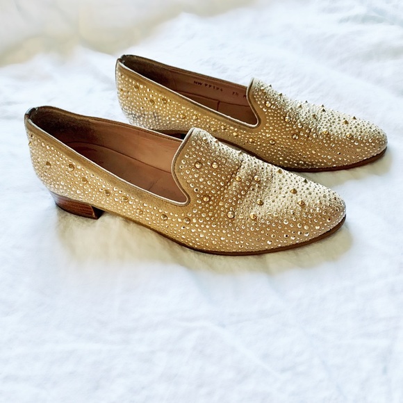 gold studded loafers